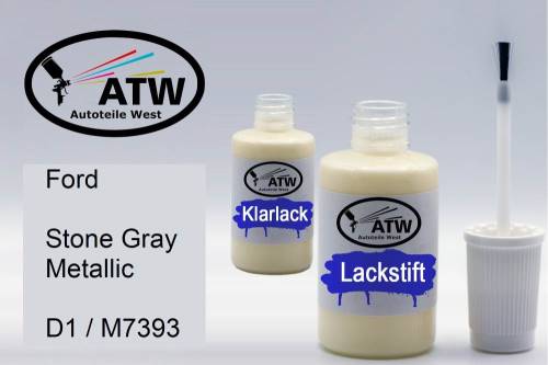 Ford, Stone Gray Metallic, D1 / M7393: 20ml Lackstift + 20ml Klarlack - Set, von ATW Autoteile West.